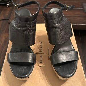 Cole Haan Black Leather Size 9 Wedge Sandals